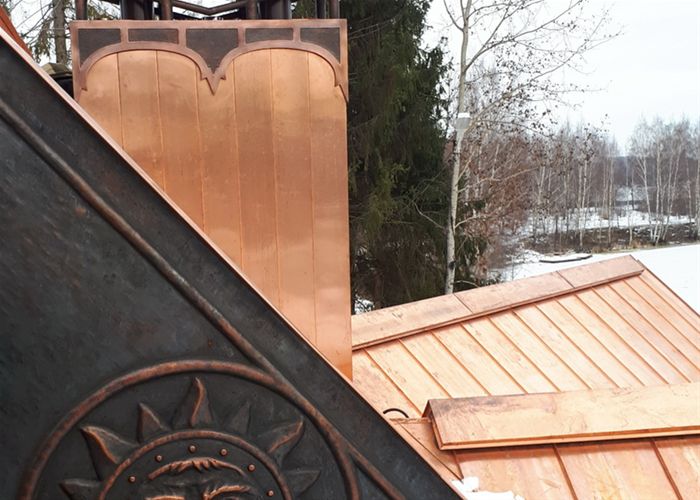Медная кровля, карнизы, подшивы, сайдинг, крыльца